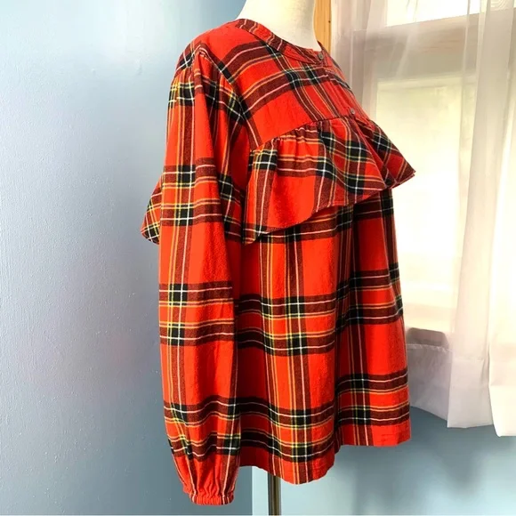 J. Crew Ruffle Popover Top in Festive Plaid - Picture 6 of 9